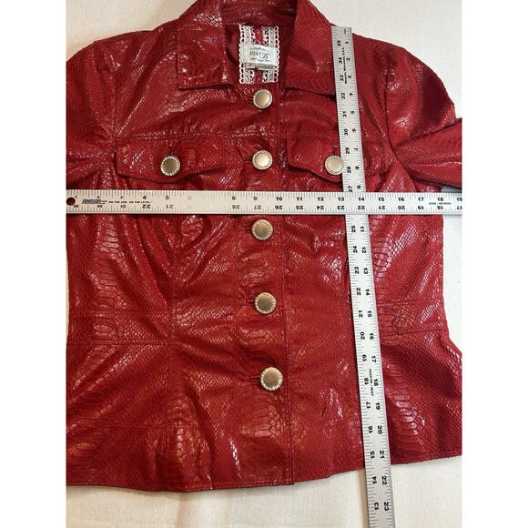 Just B Shiny Red Metallic Jacket w/Decorative Buttons Small Snakeskin Print - Picture 7 of 10